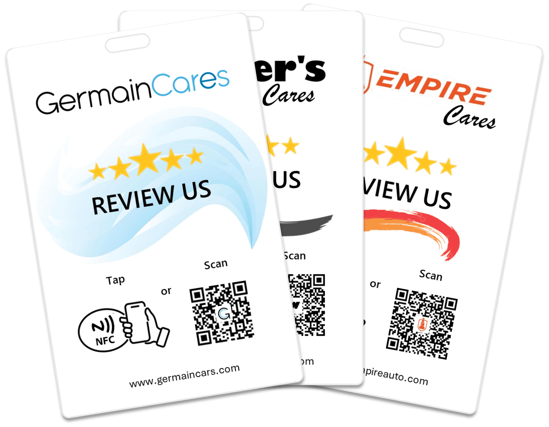 TapCaresCard branded NFC review cards for dealerships